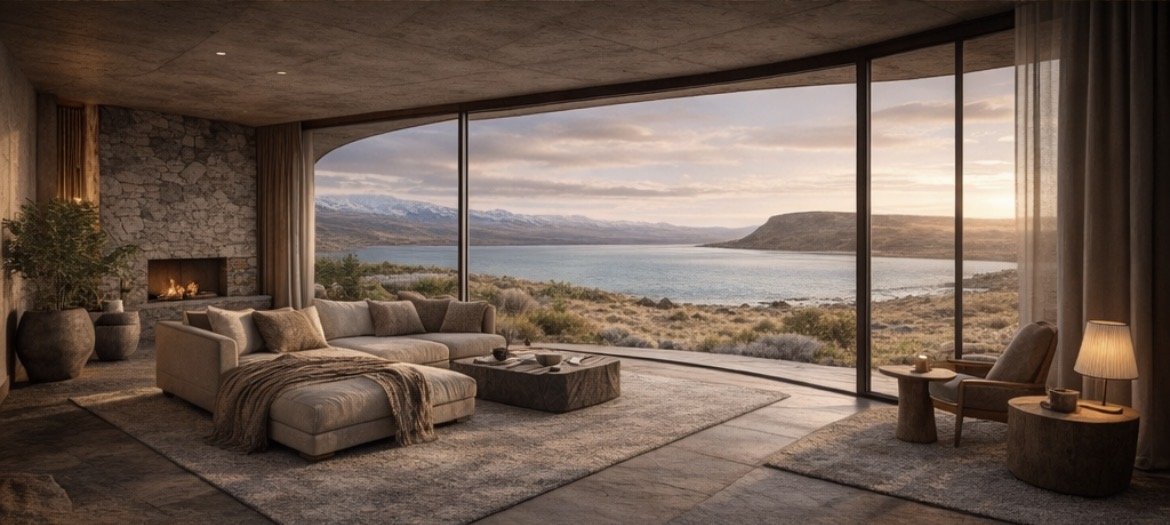 Living con vista al lago